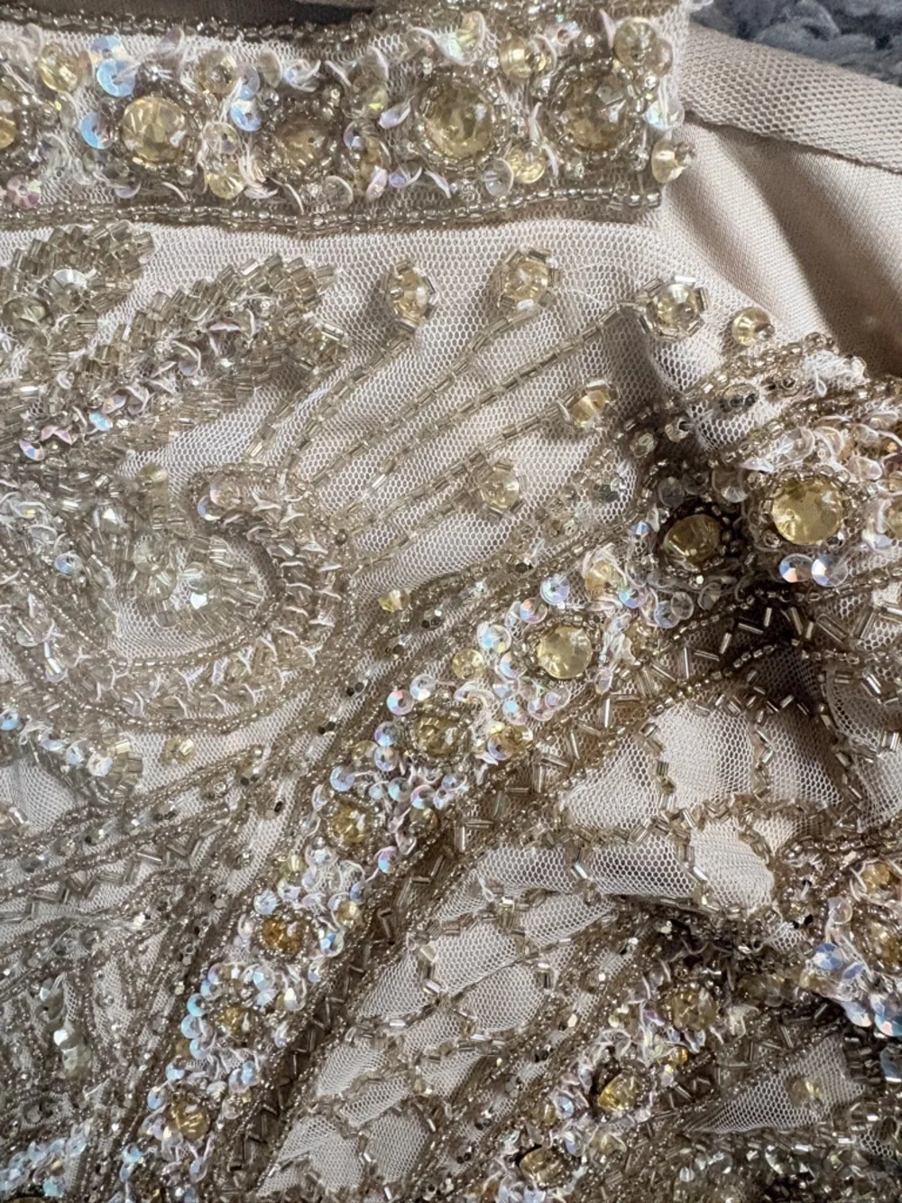 Jovani Gold Embellished one shoulder Evening Maxi Formal Gown with High Slit - Picture 5 of 12
